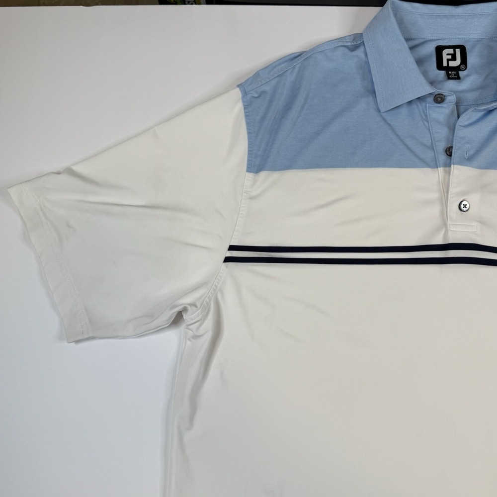 Footjoy FJ Golf Polo Abaco Club Blue White Short Sleeve Stretch Mens XL - Picture 2 of 14